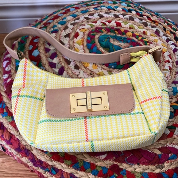 Lauren Ralph Lauren Yellow Houndstooth Plaid Designer Shoulder Bag - Picture 2 of 8